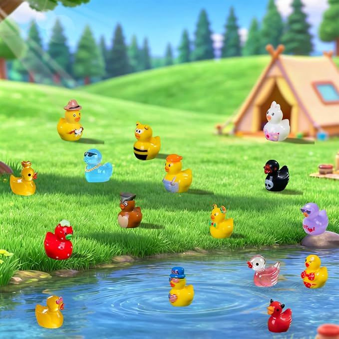 U-Zimikee 80 Pcs Multicolor Mini Resin Ducks with Storage Box, Tiny Ducks to Hide, Little Ducks Figurines Miniature Ducks Figures Bulk for Mini Garden, Dollhouse Decoration Micro Landscape Ornament