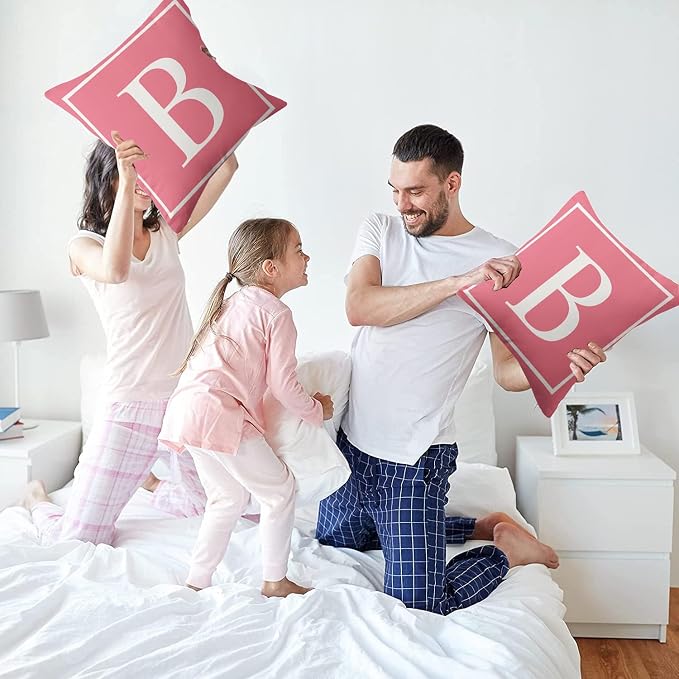 Monogram Initial Pink Outdoor Pillow Covers 16 x 16inches Decorative Pillow Case for Sofa Couch Bed (Pillow Insert Not Include)