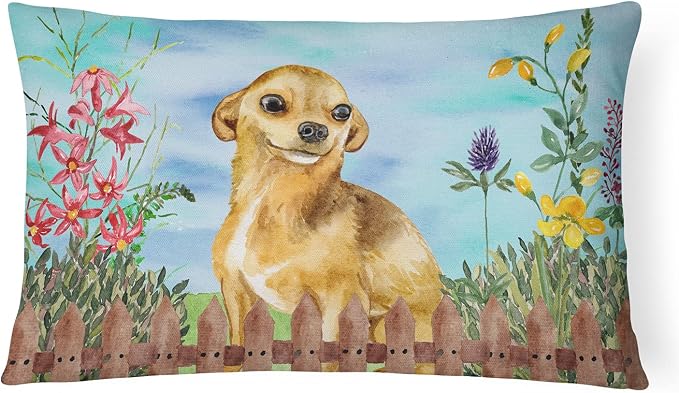Caroline's Treasures CK1220PW1216 Chihuahua Spring Canvas Fabric Decorative Pillow Machine Washable, Indoor Outdoor Decorative Pillow for Couch, Bed or Patio, 12HX16W