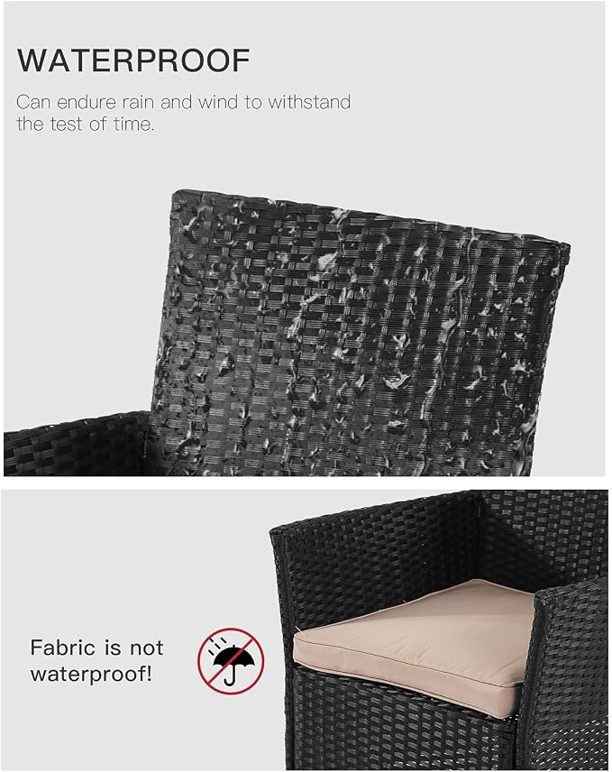 FDW Patio Furniture 4 Pieces Outdoor Indoor Use Rattan Chairs Wicker Conversation Sets for Backyard Lawn Porch Garden Balcony,Black