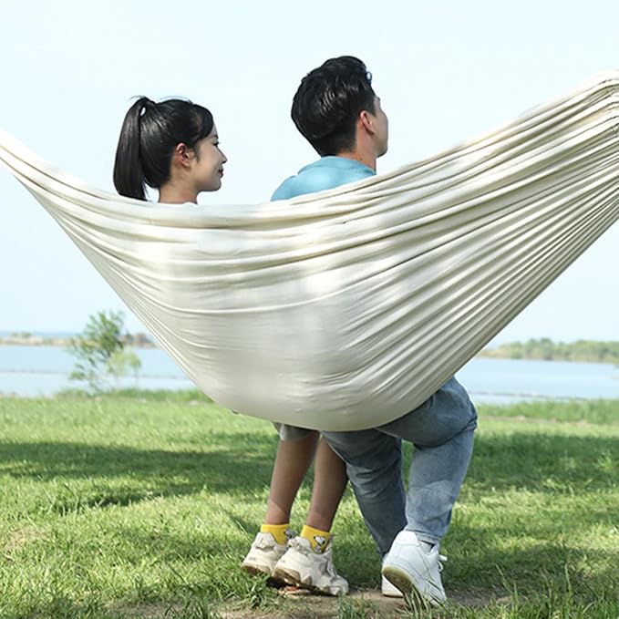 Camping Hammock, White Garden Cotton Hammock with Hanging Ropes and Storage Bag, Portable Hammock for Outdoor Indoor Patio Backyard Traveling Adventure (190x150cm)
