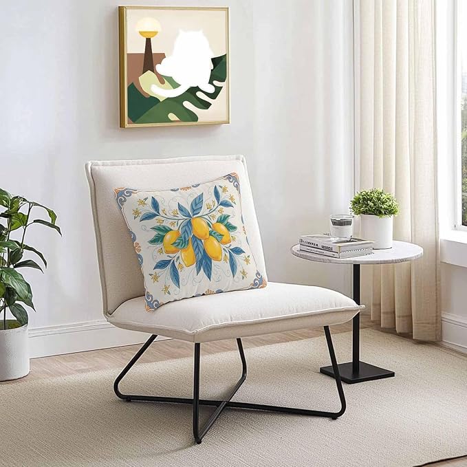 Throw Pillow Covers 24x24 Inch Set of 2, Yellow Blue Lemon Waterproof Outdoor Cushion Covers, Summer Botanical Farmhouse Decorative Pillowcases for Couch, Sofa, Bed, Garden, Patio