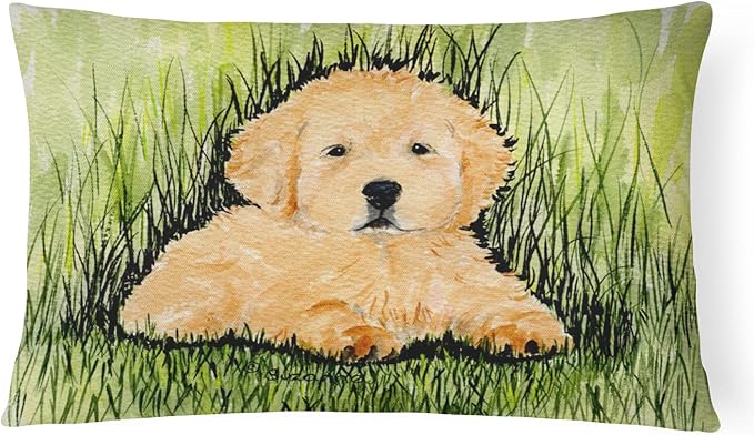 Caroline's Treasures SS8476PW1216 Golden Retriever Canvas Fabric Decorative Pillow Machine Washable, Indoor Outdoor Decorative Pillow for Couch, Bed or Patio, 12HX16W
