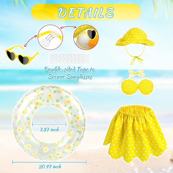 Hawaiian Goose Outfit with Sunglasses & Wreath,Porch Goose Outfits for 23" 17" Cement Plastic Goose Clothes Costumes,Garden Decor Duck Costume for Outdoor Statues(Bikini)