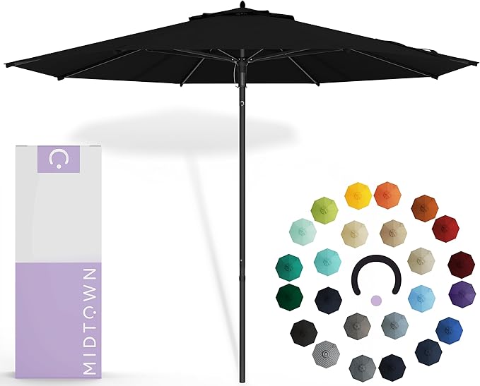 Midtown Umbrellas Push & Pop 10 Ft Patio Umbrellas with Push & Pop Mechanism, Fiberglass Ribs & Sunbrella Fabric – Outdoor Umbrella for Deck, Pool, Cafés and Hotels – Black Canopy, Black Pole