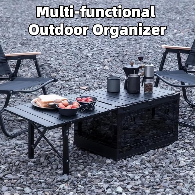 Foldable Storage Bins, Expandable Tool Organizer, with Removable Aluminum Cover, for Outdoor Camping, Traveling and Fishing (Black B)