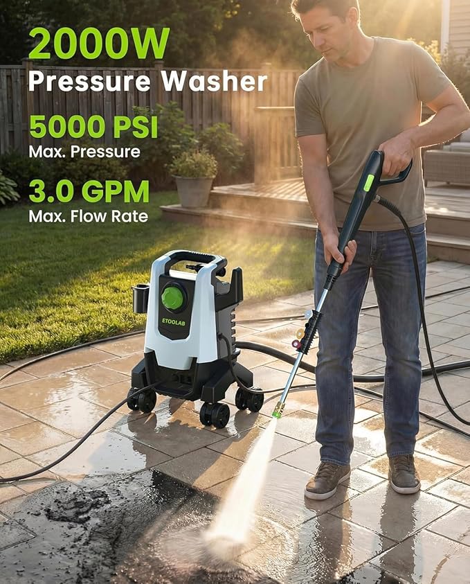 Pressure Washer, 5000PSI 3.0GPM Power Washer with 35FT GFCI Power Cord,Foam Cannon,4 Quick Connect Nozzles, 23FT Hose High Pressure Washer for Cars, Fences, Patios, and Driveway