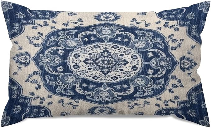 Set of 2 Classical Navy Blue Damask Pattern Pillow Covers 12x20in Farmhouse Canvas Cushion Covers Outdoor for Couch Chair Home Decor for Family Friends