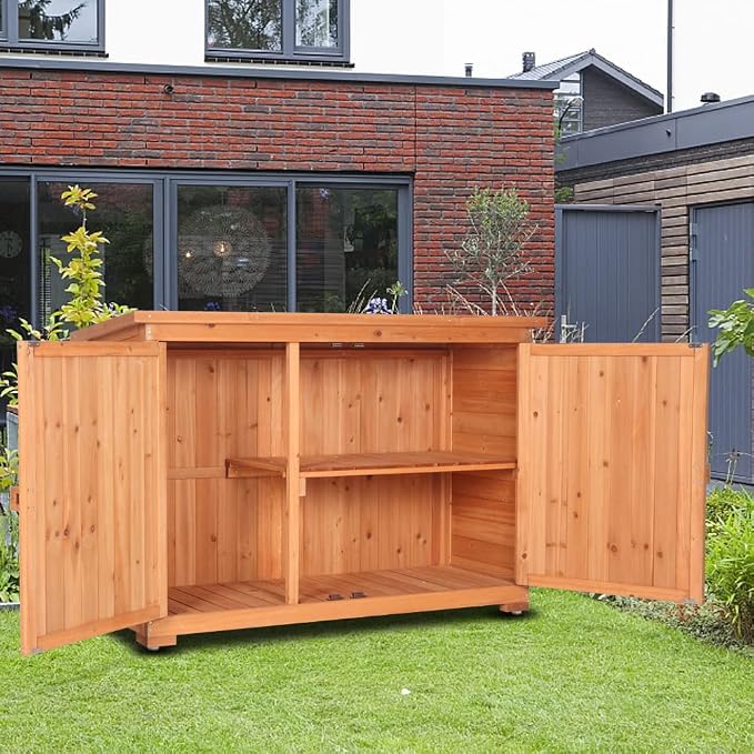 Outdoor Storage Box, Large Wood Deck Storage Box Bench Indoor/Outdoor Storage Bin Container for Patio Cushions, Outdoor Furniture, Garden Tools (Brown27)