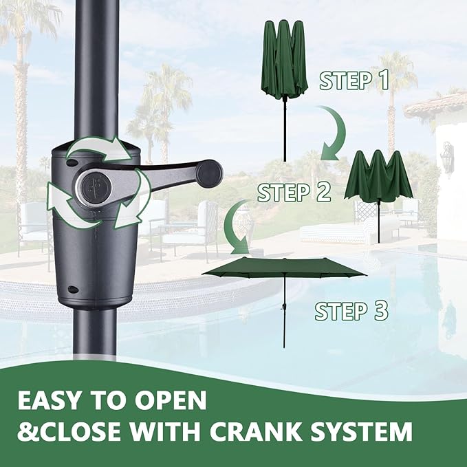 13Ft Large Patio Umbrella Outdoor Double-Sided Market Umbrella w/Easy Crank for Yard, Poolside, Deck, Green
