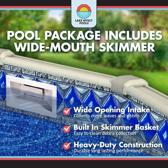 Lake Effect Pools 'Fiji' 15 ft Round Above Ground Swimming Pool | 52 Inch Resin Protected Steel Sided Walls | Bundle Includes: 25 Gauge Unibead Liner & Widemouth Skimmer