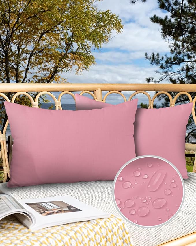 Outdoor Waterproof Throw Pillows Minimalist Solid Pure Pink Patio Pillows,Decorative Pillow Covers with Insert,Pillow Cushion Case for Garden Couch Sofa Unadorned Single Color Art