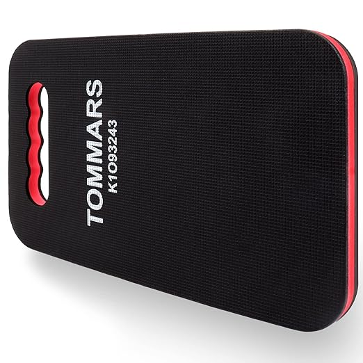 TOMMARS 0.9 Inch Thick Mechanic Kneeling Pad, 15.55 x 9.25 Inches | High-Density PE Foam Knee Cushion with Double-Sided Nonslip Surface and Carry Handle for Gardening, Yard Work and Repairs