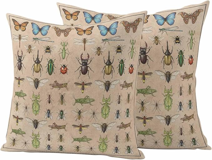 Outdoor Waterproof Throw Pillow Covers Set of 2 Insects Biographies Pillowcases 24x24 Inches Butterfly Dragonfly Decorative Pillows Cushion Case Patio Pillows for Couch Bed Chair Garden