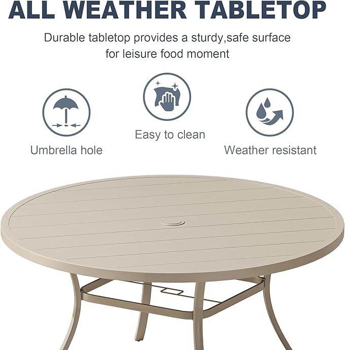 VICLLAX 7 Pieces Outdoor Dining Set, Patio Furniture Set Includes 50" Round Metal Table W/ 1.9" Umbrella Hole and 6 Padded Textilene Swivel Chairs for Porch, Lawn, Garden, Backyard