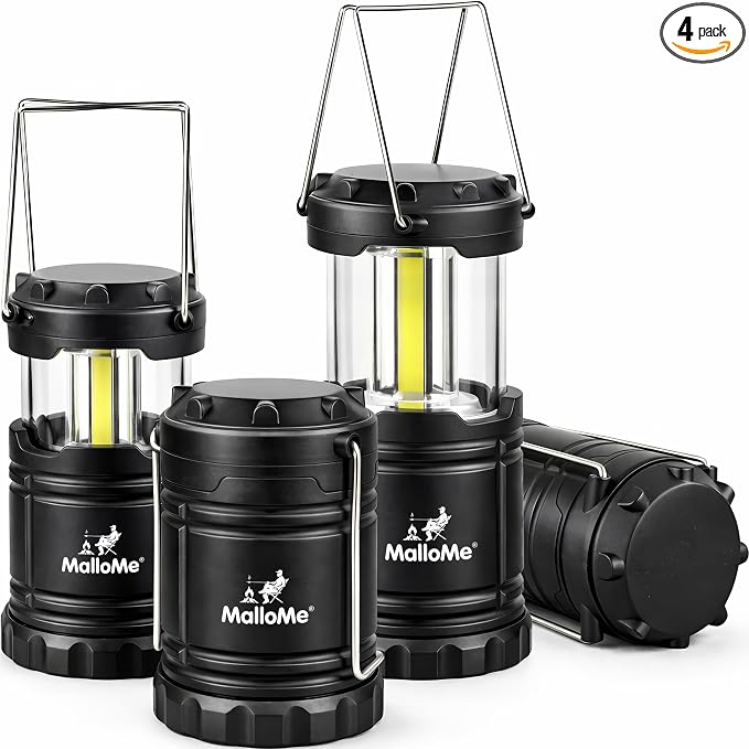 MalloMe LED Camping Lantern, Battery Powered Lanterns for Power Outages, Portable Hanging Collapsible Camping Lights for Outdoor, Home, Emergency, Hurricane Lamp Survival Outage Light 3 x AA Operated