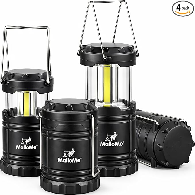 MalloMe LED Camping Lantern, Battery Powered Lanterns for Power Outages, Portable Hanging Collapsible Camping Lights for Outdoor, Home, Emergency, Hurricane Lamp Survival Outage Light 3 x AAA Operated