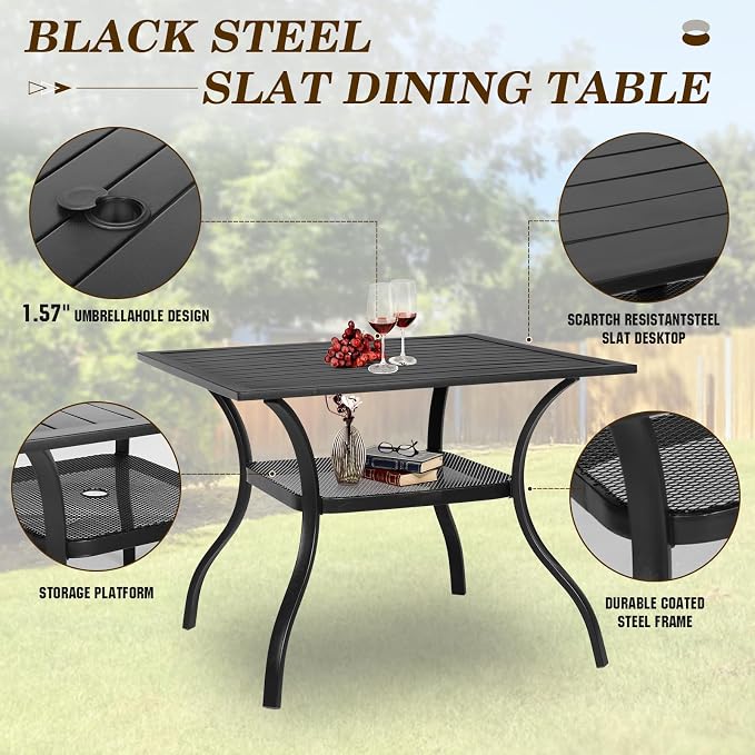 SUNCROWN 6 - Piece Outdoor Dining Set, Patio Furniture Set with 4 Textilene Dinning Chairs, 1 Steel Slat Metal Bistro Table and 1 Sky Blue 9Ft Patio Umbrella for Lawn Garden Backyard Deck, Blue