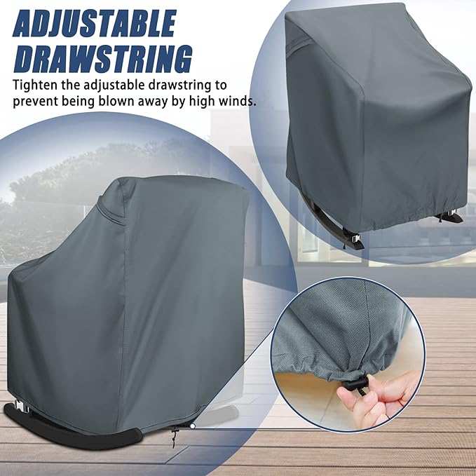 Outdoor Rocking Chair Cover 27.5" L x 32.5" D x 39" H Grey 420D Waterproof Oxford Fabric Production Patio Furniture Rocking Chair Covers (Grey-1 Pack, 27.5" L x 32.5" D x 39" H)
