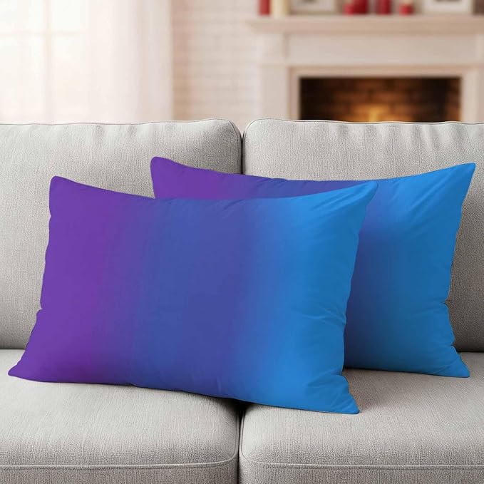 Purple Blue Ombre Outdoor Pillow Covers Waterproof, All Weather Cushion Case Set of 2, Modern Color Gradient Striped Lumbar Pillowcase for Sofa Couch Bed Decor Patio Furniture 20"x12"
