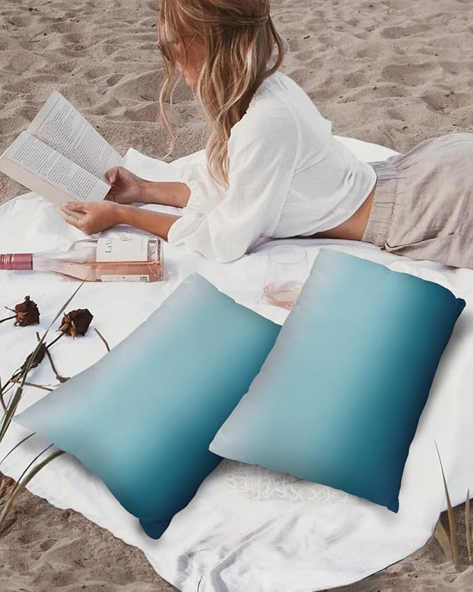 Blue Gradient Outdoor Throw Pillow Covers Waterproof Abstract Pillow Cases 16x16in,Watercolor Decorative Boho Pillow Covers Cushion Cases for Couch Sofa Patio Garden 2 Pack