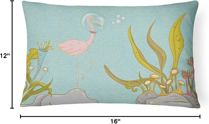 Caroline's Treasures BB8557PW1216 Flamingo Underwater #2 Canvas Fabric Decorative Pillow Machine Washable, Indoor Outdoor Decorative Pillow for Couch, Bed or Patio, 12HX16W