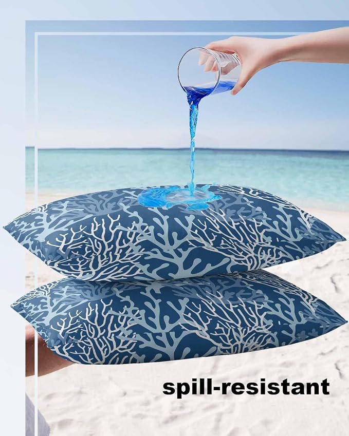Outdoor Waterproof Throw Pillow Covers Set of 2 Blue Coral Lumbar Pillowcases 20x12 Inches Nautical Coastal Marine Life Patio Decorative Pillows Cushion Case Patio Pillows for Couch Bed Chair Garden