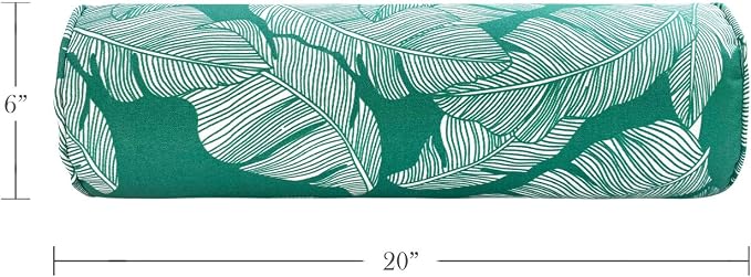 Pack of 2 Outdoor Waterproof Decorative Bolster Pillows with Inserts for Patio Furniture, 20x6 Inch Fade Resistant Patio Garden Bolster Cushions for Couch Bed Sofa, Leaves Green