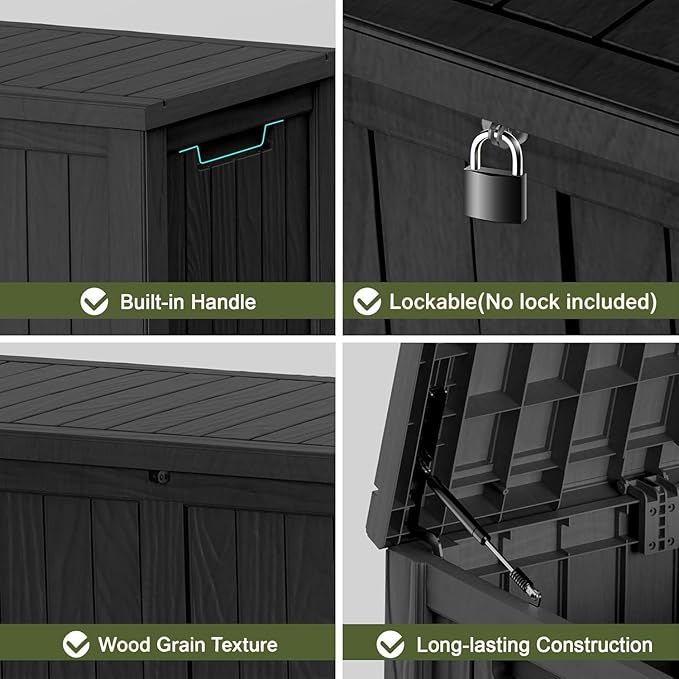 150 Gallon Waterproof Outdoor Storage Box,Resin Deck Box,Lockable Outside Storage Box Container for Patio Furniure,Garden,Tools (150 Gallon,Black)