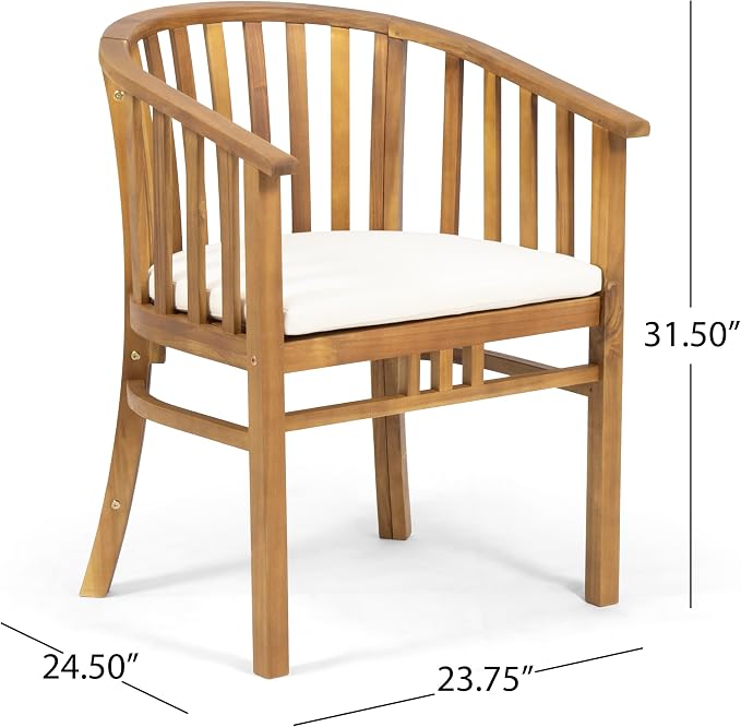 Christopher Knight Home Outdoor Acacia Wood Dining Set 6 Chairs 1 Table Cream Cushions Teak Finish Patio Backyard Garden Furniture 70 Inch Table Outdoor Dining Set