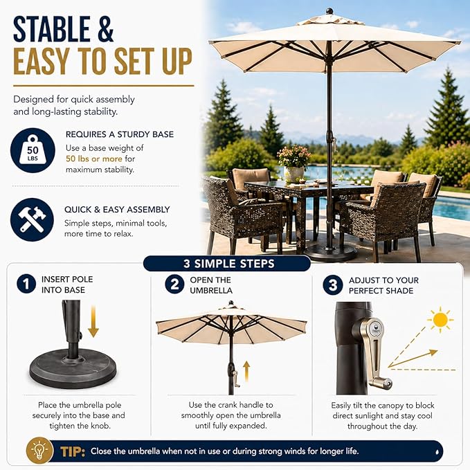 Treasure Garden 8 x 10 ft Patio Umbrella - Rectangular Market Umbrella – Auto Tilt – Bronze Aluminum Frame (Obravia2, Navy)