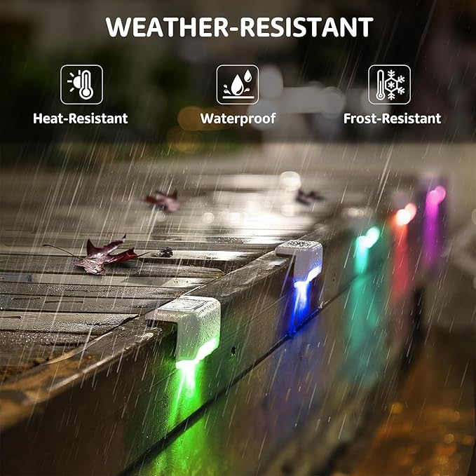 8 Pack Color Change Solar Step Lights Outdoor Small Waterproof RGB LED Stair Lamp Outside Decorative Lighting for Deck, Staircase, Railing, Pool, Retaining Wall, No Drill Install(White Shell)