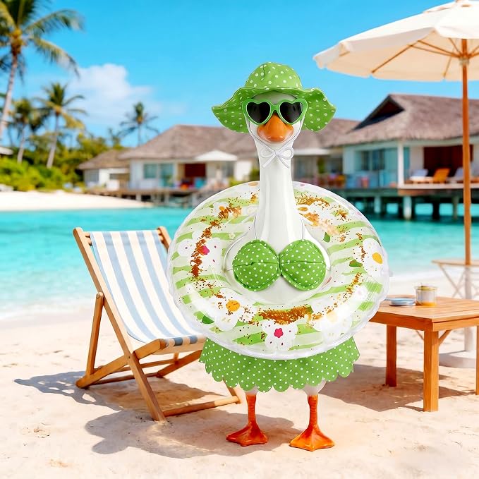 hoyuwak Bikini Goose Outfits Summer Hawaiian Porch Goose Outfits with Swimming Ring Sunglasses Hat for 23" Geese Yard Decor