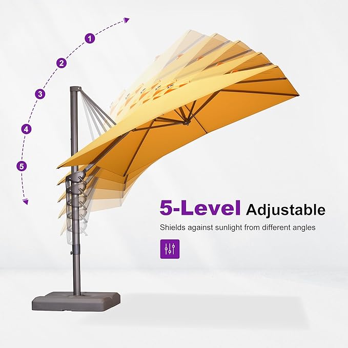 PURPLE LEAF 9' X 9' Patio Umbrella Antique Bronze Square Cantilever Umbrella Outdoor with 360° Rotation and Aluminum Offset Hanging for Pool Deck Garden Backyard, Yellow