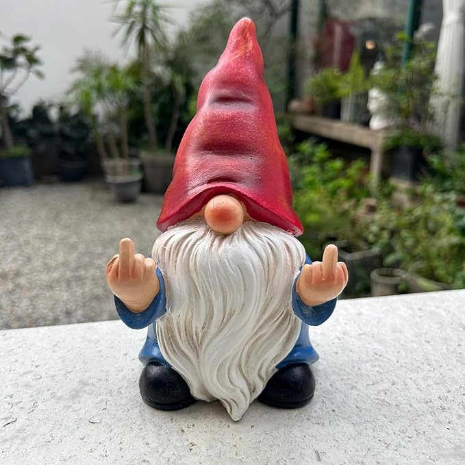 Middle Finger Gnome Statue 7.8in， Naughty Garden Gnome Statue Decoration and Lawn Ornament - Funny Garden Gnomes for Outdoor or Home Decor