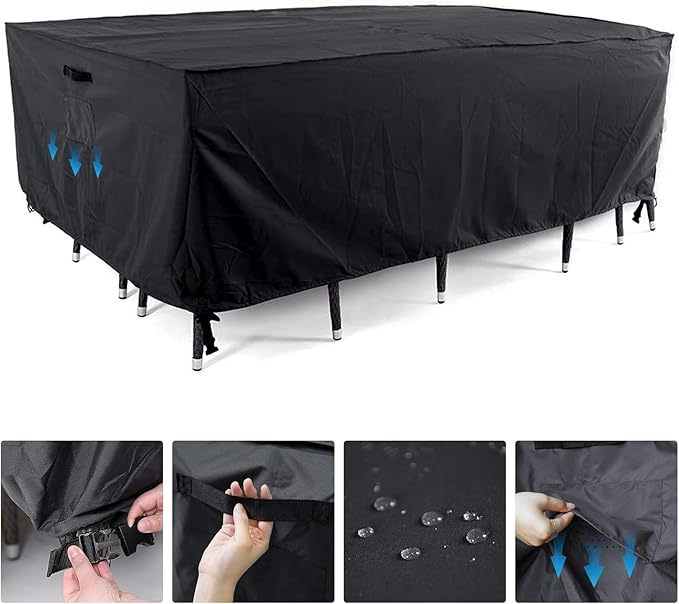 Tempera Outdoor Dining Set Cover for Outside Table and Chairs, Rectangle Patio Table Covers for Outdoor Furniture, Anti-Fading, Water Resistant, 108'' x 82'' x 27.8'', Space Grey