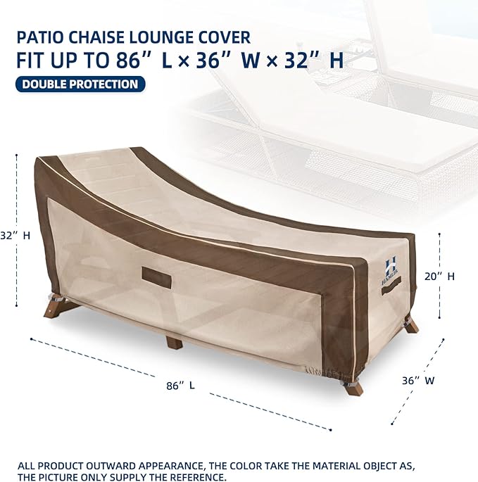HAMLER Lounge Chair Cover, Heavy Duty Chaise Lounge Covers Outdoor Waterproof 2 Pack, Outdoor Furniture Covers for Patio Furniture Fits up to 86L x 36W x 32H Inch, Brown & Beige