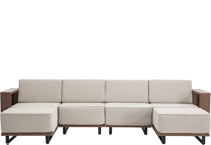Bonzy Home 3 Piece Patio Furniture Set, 4 Seater Couch with 2 Ottoman and Extra-Thick Soft Cushions, Outdoor Patio Furniture for Porch, Garden Poolside Balcony