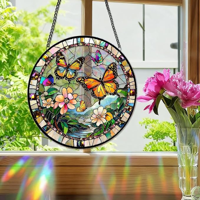 8 Inch Sun Catchers Indoor Window, Acrylic Rainbow Suncatcher Window Hanging Decoration for Living Room Bedroom Summer Home Balcony Ornaments Decoration (207 Butterfly)