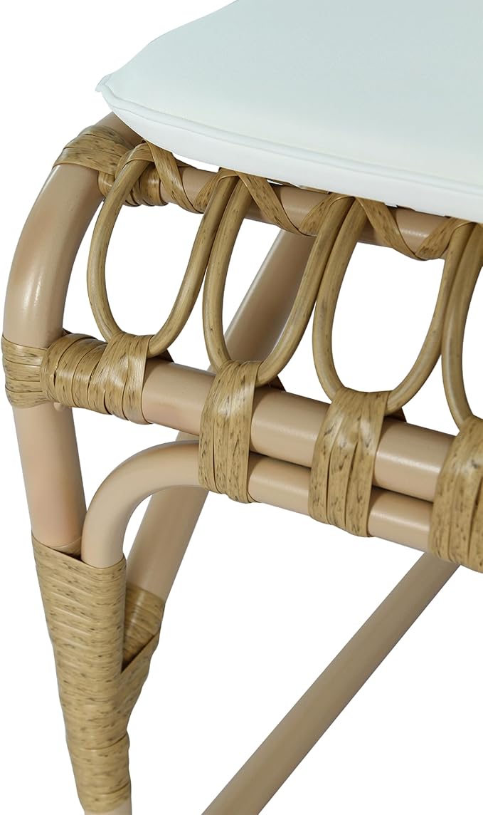Christopher Knight Home Busby Acacia Wood Patio Dining Set for 4, Square Patio Dining Table and PE Wicker Chairs Set of 4, 5 Piece Outdoor Dining Set with Cushion, Teak+Light Beige