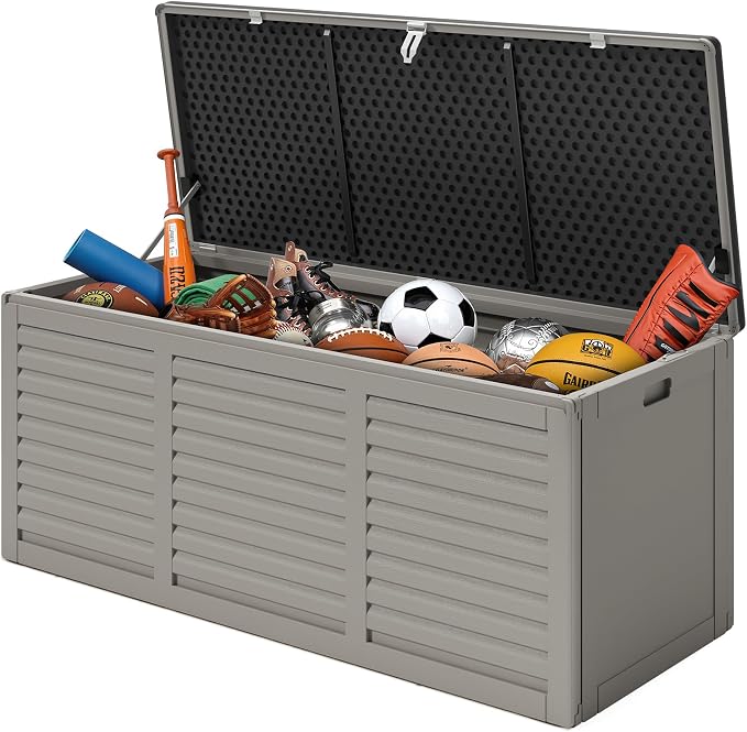130 Gallon Outdoor Storage Box Lockable Deck Boxe Outdoor Waterproof for Patio Package Delivery Weather-Resistant & Easy Assembled (Gray)