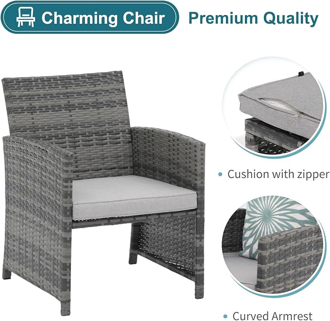 OC Orange-Casual 6 Piece Patio Furniture Conversation Set with Ottoman, Outdoor Grey Wicker Chair and Table Set, Balcony Furniture for Apartments, Light Grey