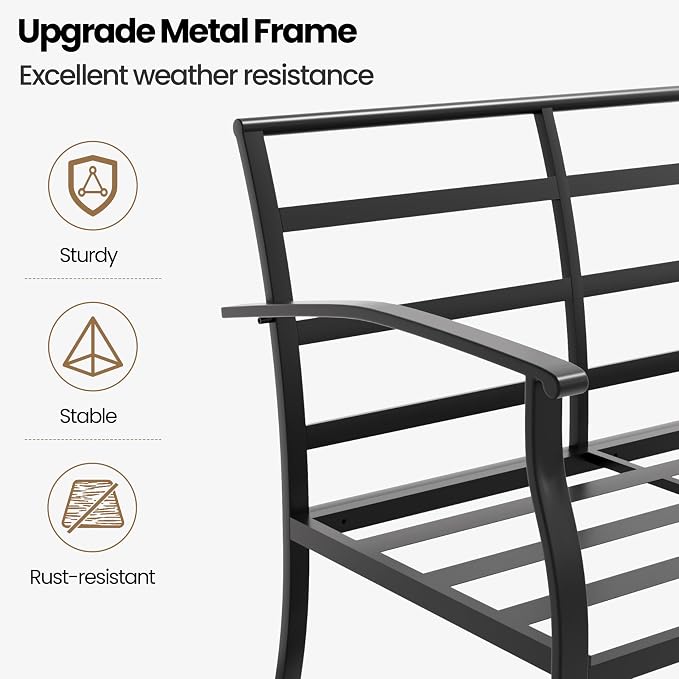 4 Piece Patio Furniture Set, Metal Outdoor Patio Furniture Set, All Weather Modern Couch Sofa with Comfortable Cushions & Coffee Table, Metal Conversation Set for Balcony, Porch, Deck (Gray)