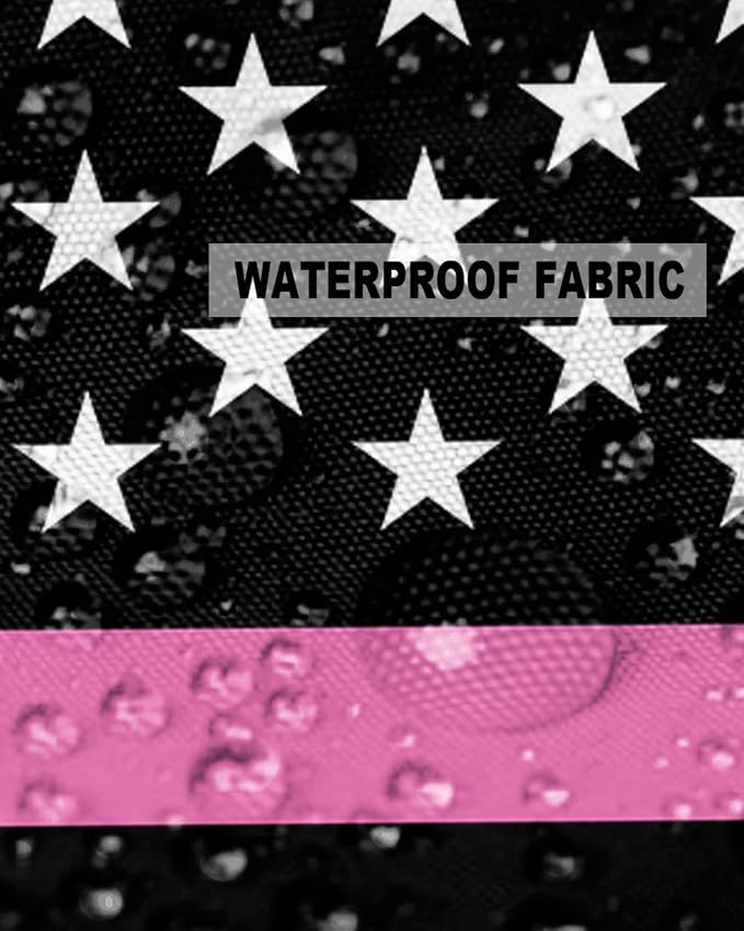 Outdoor Waterproof Pillow Covers Set of 2, Thin Pink Line Breast Cancer Awareness Women USA American Flag Patio Throw Pillow Covers, Decorative Cushion Case for Couch Sofa Furniture Garden, 26x26 Inch