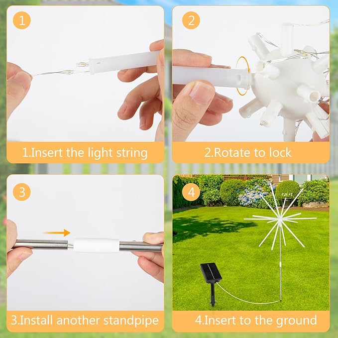 CCILAND Solar Firework Lights Outdoor, 3 Pack 336 LEDs Solar Starburst Garden Lights with Timer 8 Modes, Waterproof Decorative Lights for Yard Patio Walkway Pathway Party Wedding (Warm White)