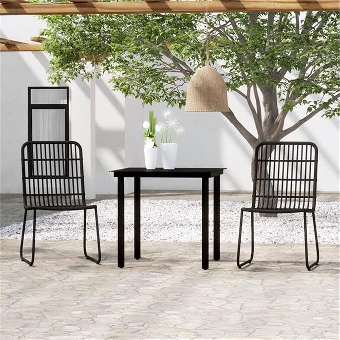 BOWERY HILL 3-Piece Powder-Coated Steel Patio Dining Set, Black Finish, Includes Table and 2 Chairs, Weather-Resistant Outdoor Furniture for Garden, Balcony, or Terrace Use