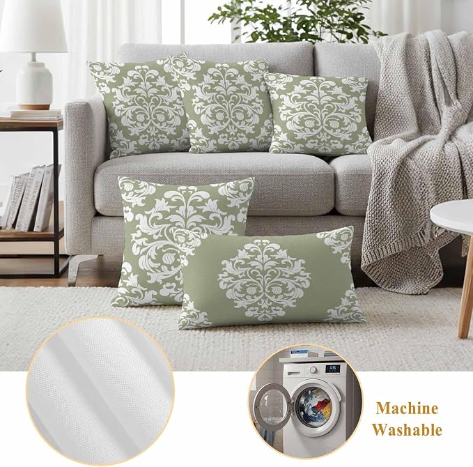 Outdoor Pillow Covers Set of 2, Luxury Flower Sage Green Decorative Throw Pillow Covers 18X18IN, Abstract Floral Throw Pillows Protector Cushion Case for Patio,Couch,Sofa,Garden
