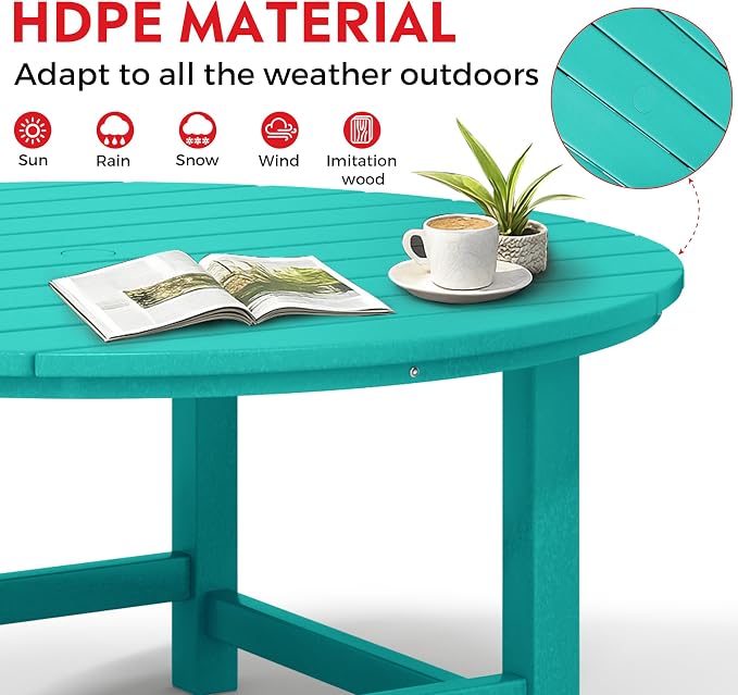 Costaelm Patio Conversation Set, 5 piece Balcony Furniture, Small Patio Firepit Furniture Outdoor Adirondack Round Coffee Table and Chair for Backyard Lawn Porch Pool Garden, Turquoise