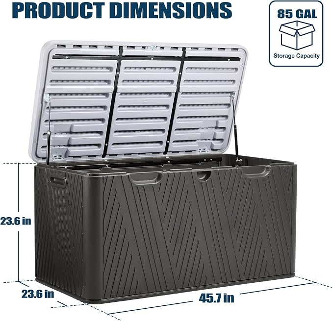 Aoodor 85 Gallon Deck Box, Outdoor Storage Box, Waterproof & Weather-Resistant Lockable, Patio Bench Storage Box for Cushion, Garden Tools, Brown