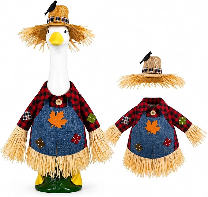 Fall Porch Goose Outfits Fits 23Inch Goose Statue for Outdoor Garden Decor | Scarecrow Porch Goose Outfit,Fall Thanksgiving Lawn Goose Statue Clothes for Outdoor Patio Yard Garden Decoration
